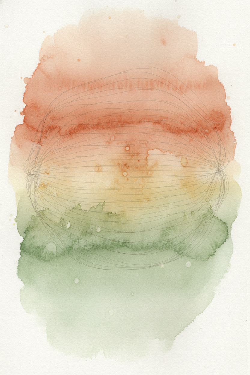 Layered watercolor with terracotta wash at top and sage green at bottom